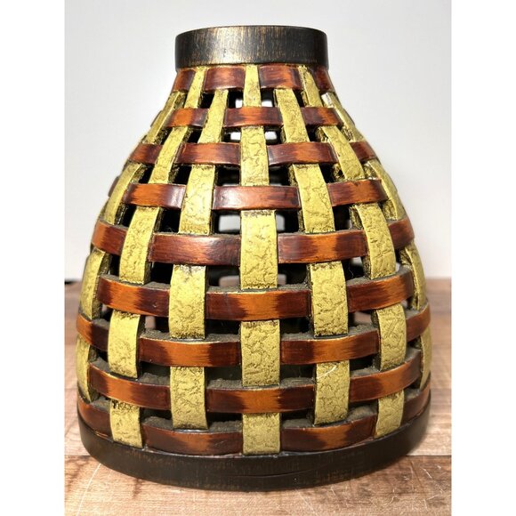 Other - Woven Basket-Style Decorative Vase In Brown & Olive Green